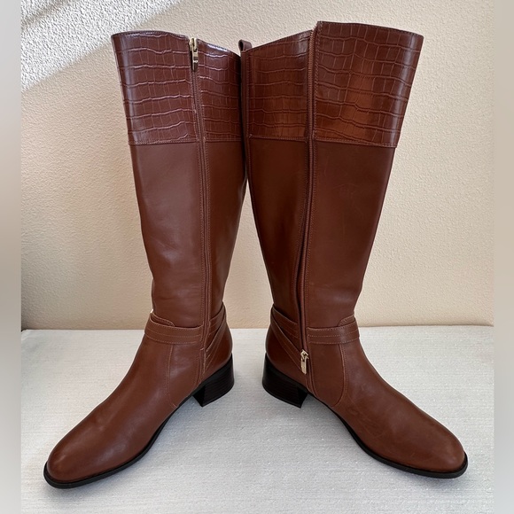 Marc Fisher Hailin Cognac Leather Croc Print Buckle Knee High Boots Women’s 8.5M - Picture 7 of 13